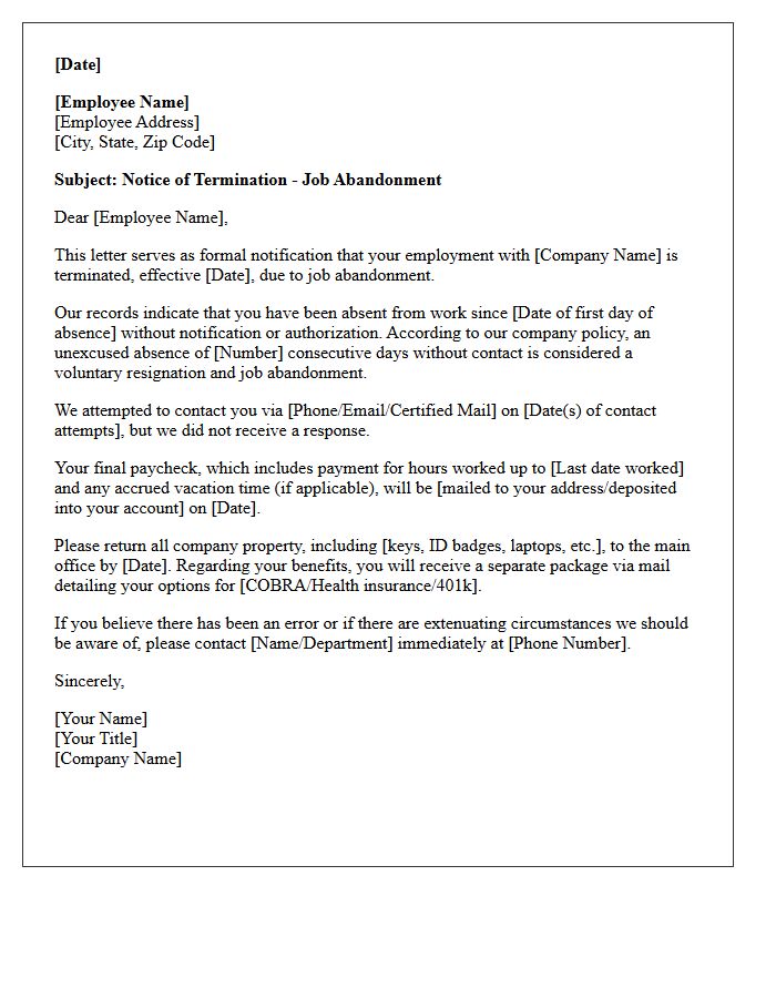 Absence Without Leave Abandonment Termination Letter