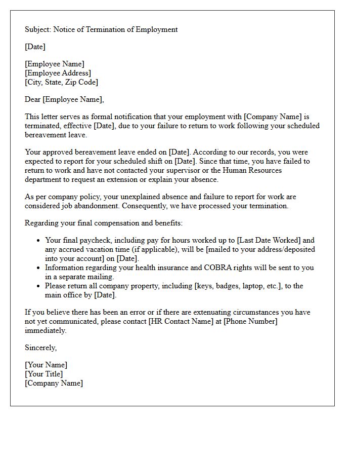 Failure to Return From Bereavement Leave Termination Letter