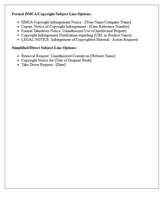 Subject Line of the Takedown Letter