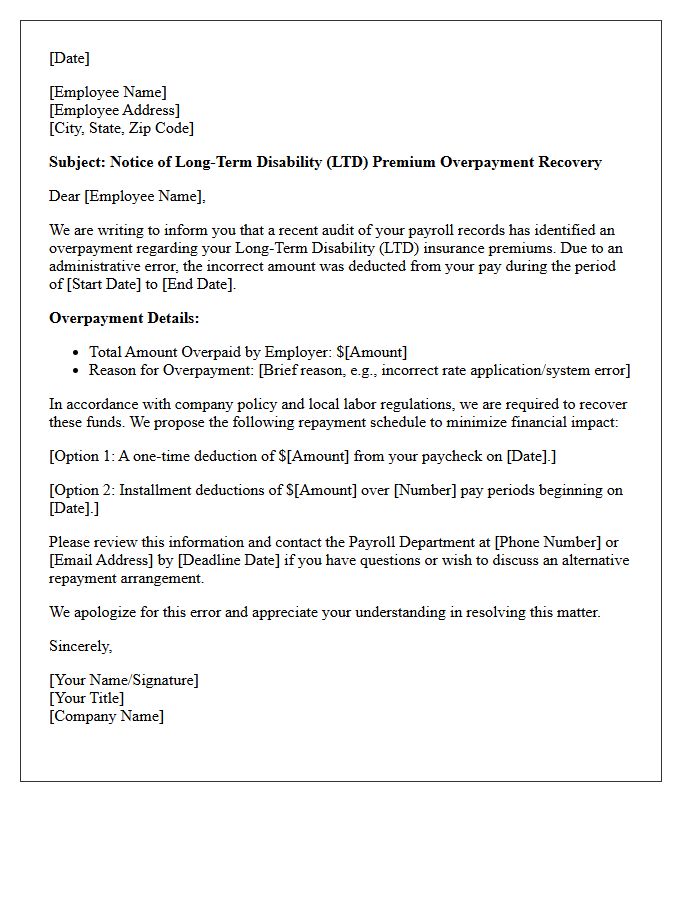 Long-Term Disability Premium Overpayment Recovery Letter