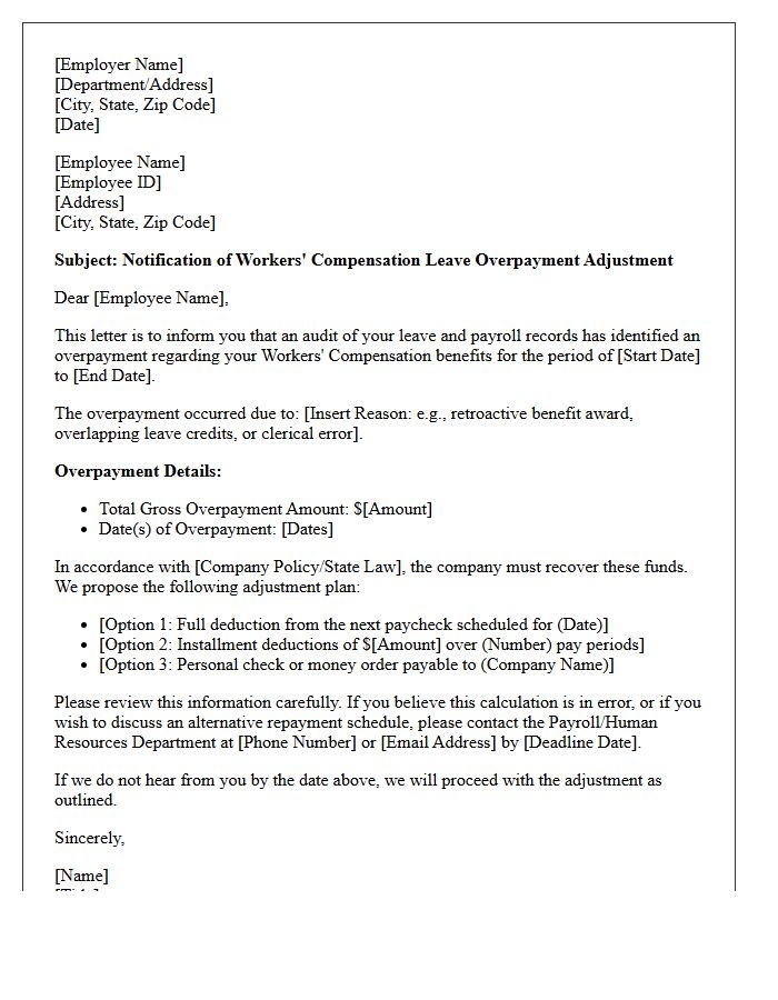 Workers Compensation Leave Overpayment Adjustment Letter