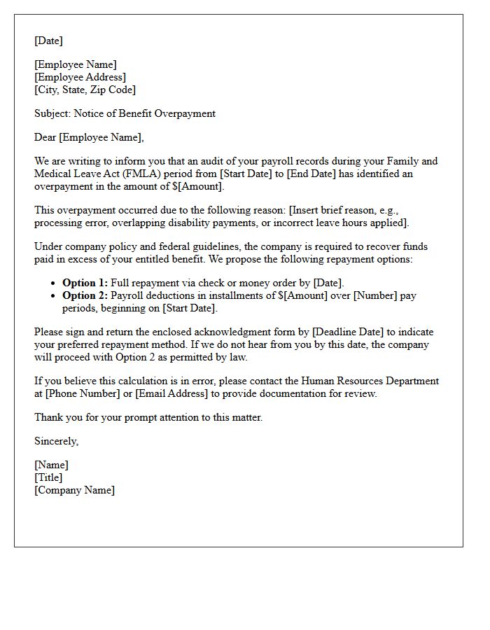 Family and Medical Leave Act Overpayment Recovery Letter