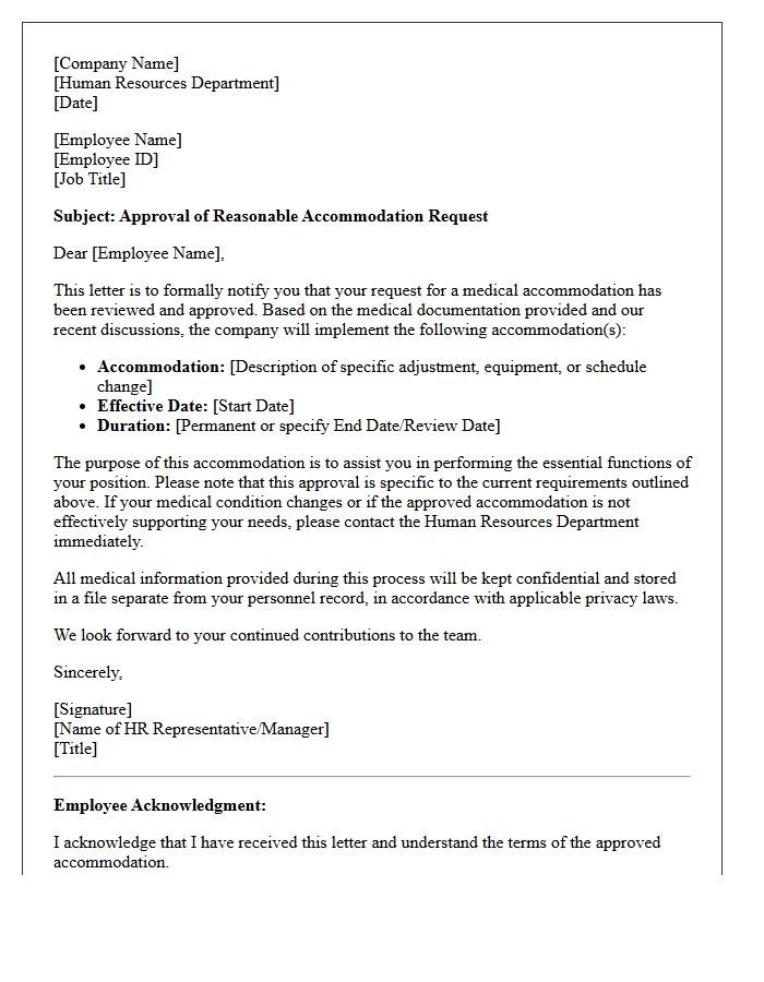 Standard Medical Accommodation Approval Letter