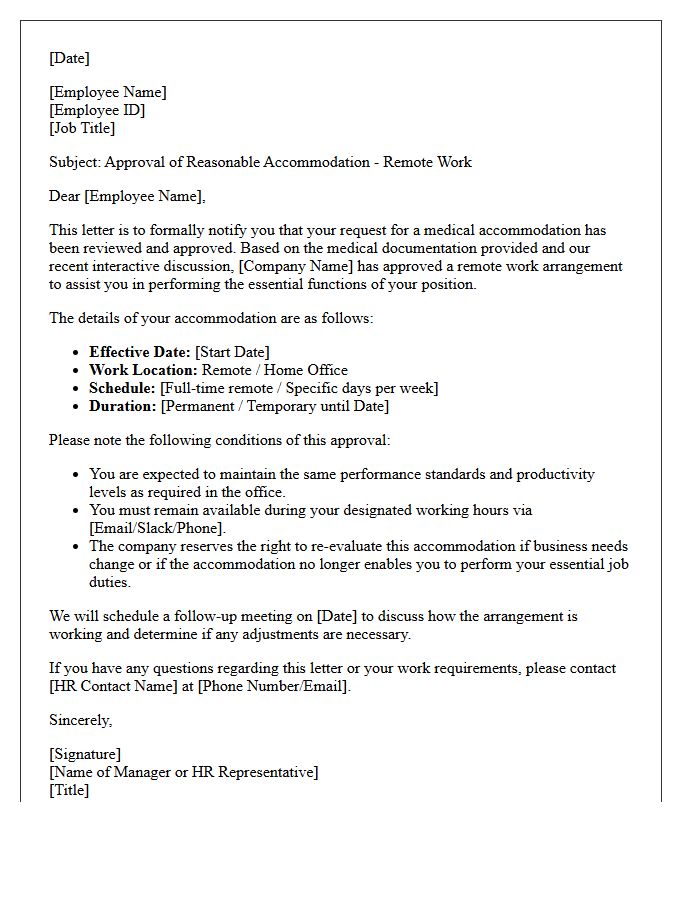 Remote Work Medical Accommodation Approval Letter