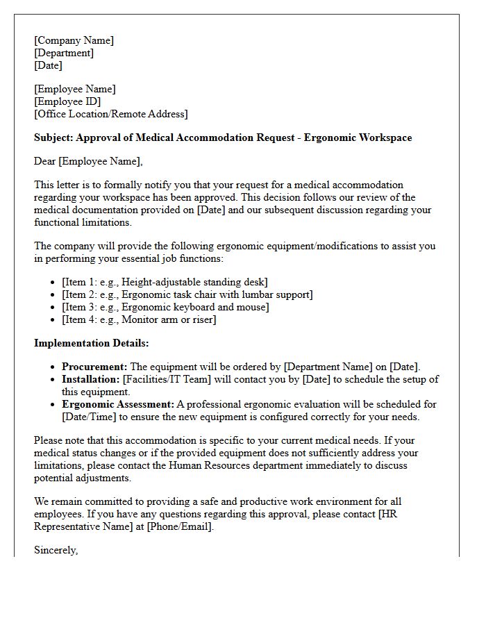 Ergonomic Workspace Medical Accommodation Approval Letter