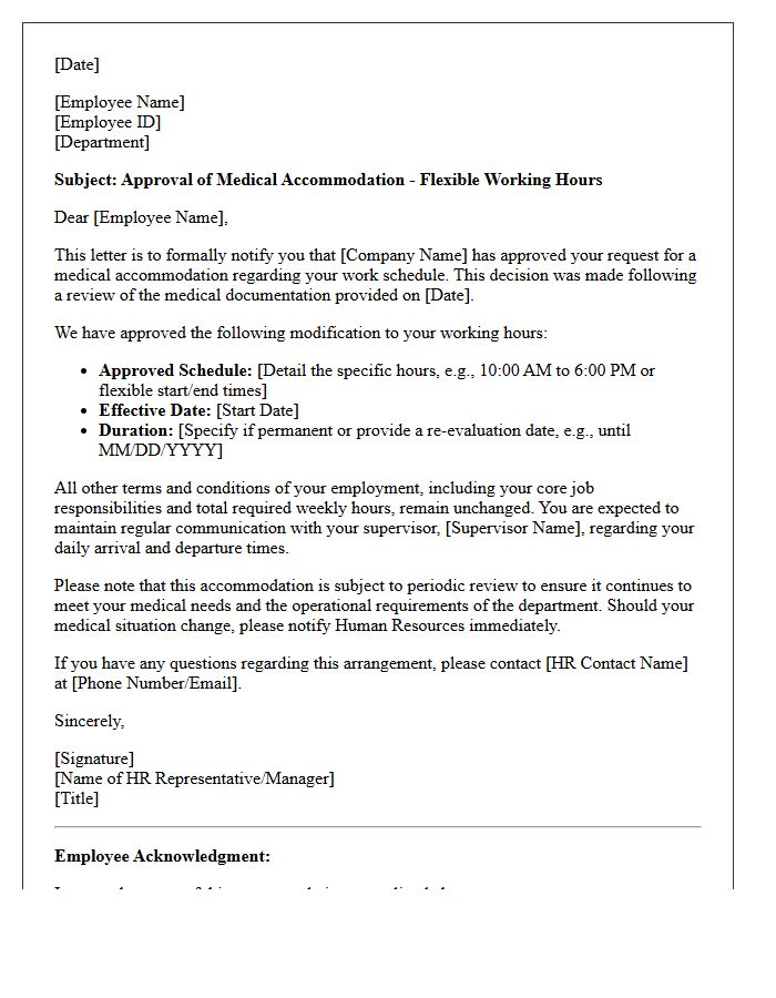 Flexible Working Hours Medical Accommodation Approval Letter