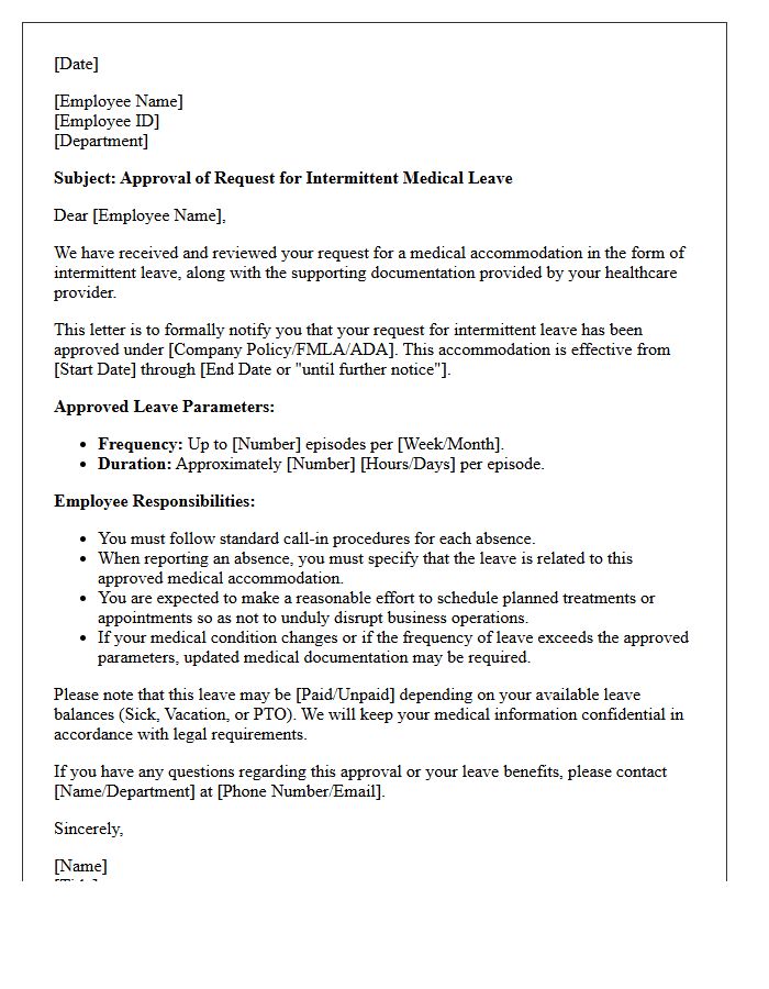 Intermittent Leave Medical Accommodation Approval Letter