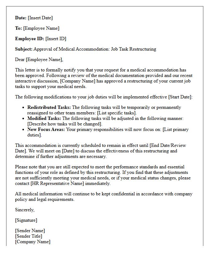 Job Task Restructuring Medical Accommodation Approval Letter