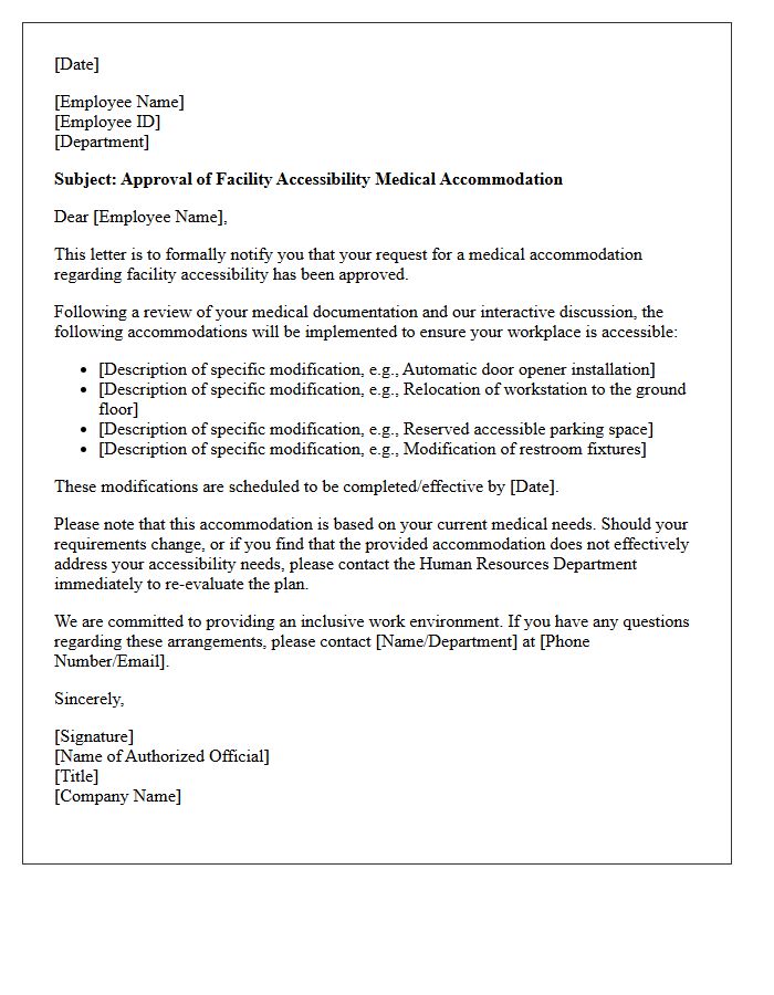 Facility Accessibility Medical Accommodation Approval Letter