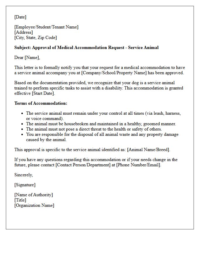 Service Animal Medical Accommodation Approval Letter