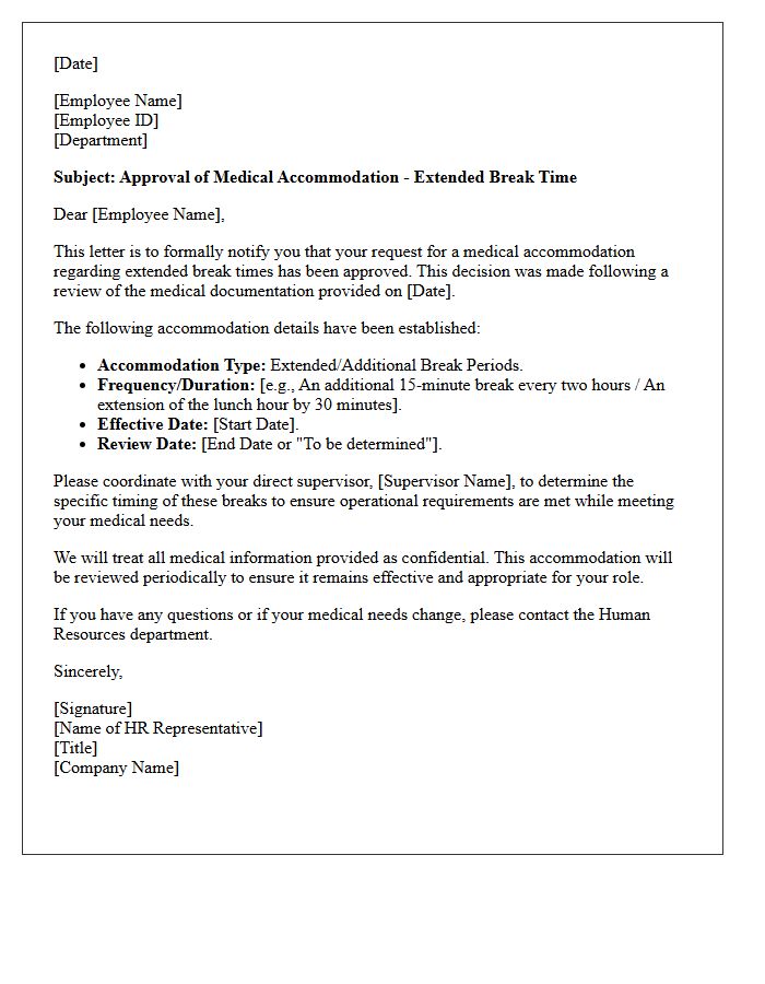 Extended Break Time Medical Accommodation Approval Letter