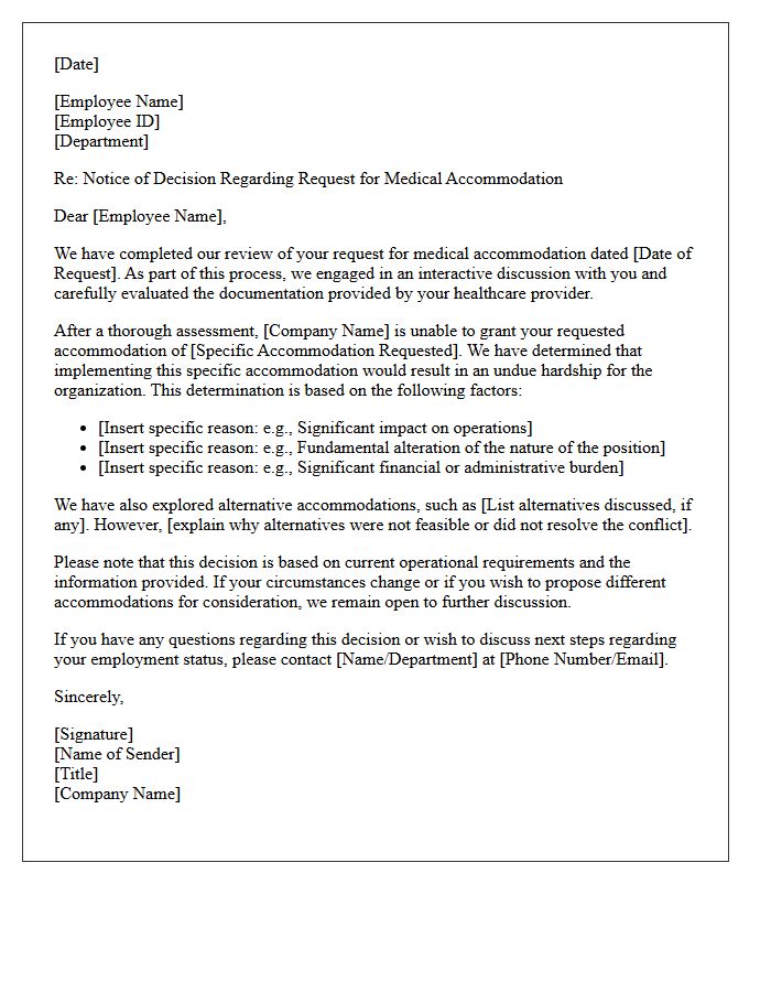 Undue Hardship Medical Accommodation Denial Letter