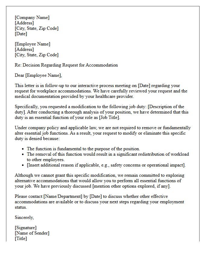 Essential Job Function Modification Denial Letter