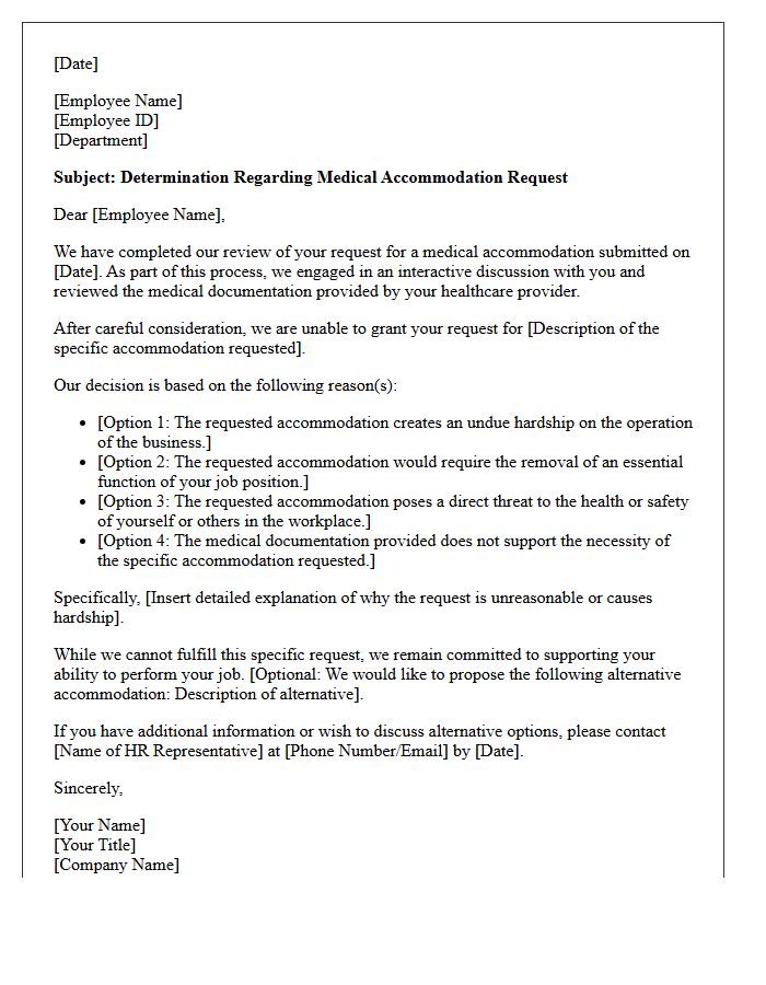 Unreasonable Medical Accommodation Request Denial Letter