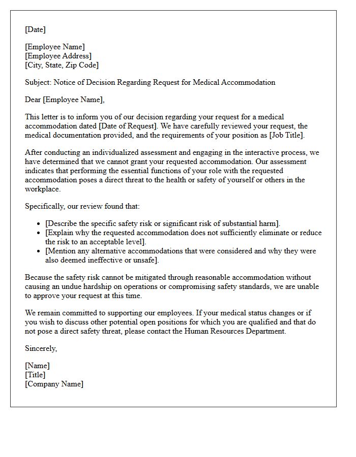 Direct Safety Threat Medical Accommodation Denial Letter