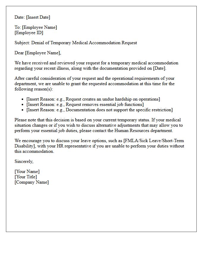 Temporary Illness Medical Accommodation Denial Letter