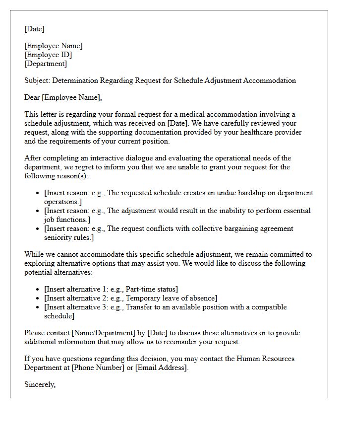 Schedule Adjustment Medical Accommodation Denial Letter