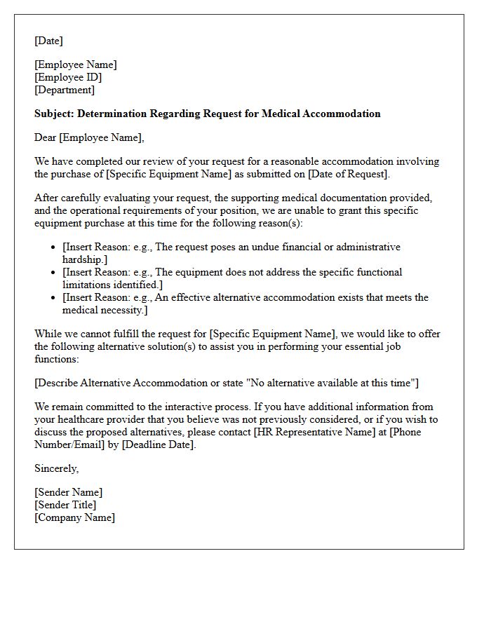 Equipment Purchase Medical Accommodation Denial Letter