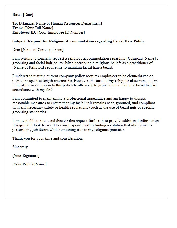 Facial Hair Grooming Policy Religious Accommodation Letter