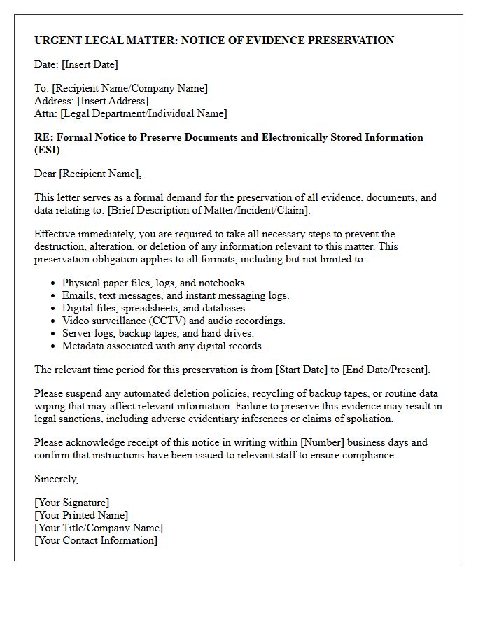 Notice of Legal Evidence Preservation