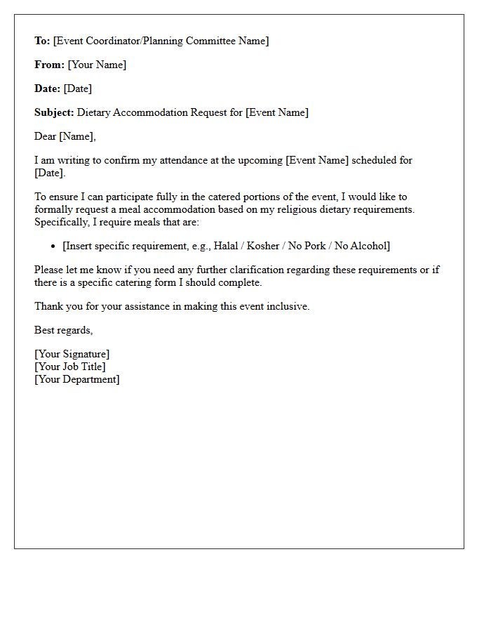 Corporate Event Dietary Restriction Religious Accommodation Letter