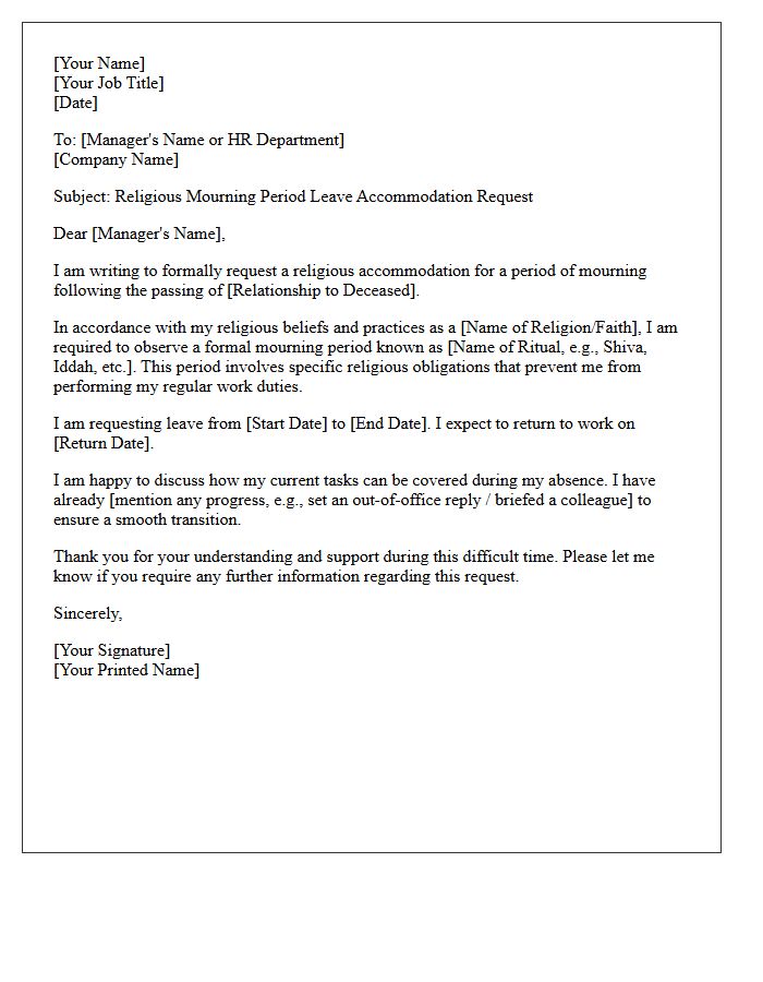 Religious Mourning Period Leave Accommodation Request Letter