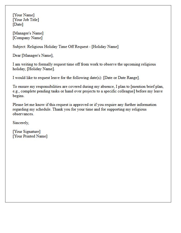 Religious Holiday Time Off Request Letter