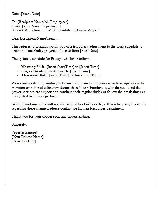 Friday Prayer Schedule Adjustment Letter