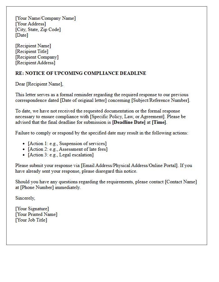 Deadline for Letter Compliance and Response