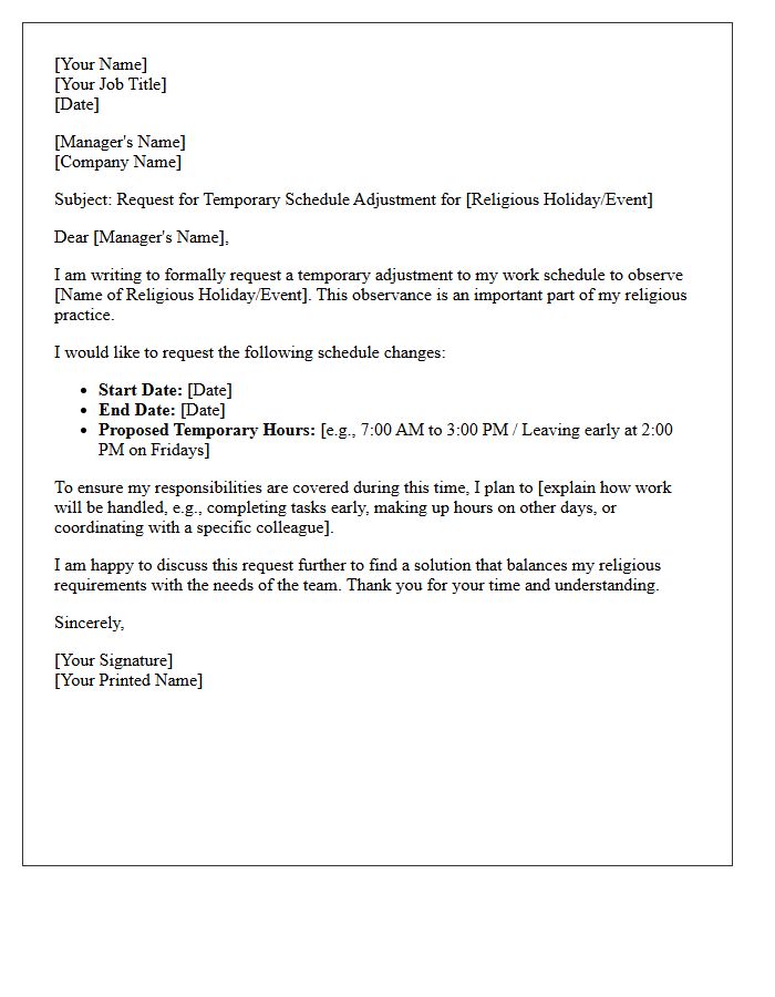 Temporary Schedule Adjustment For Religious Observance Letter
