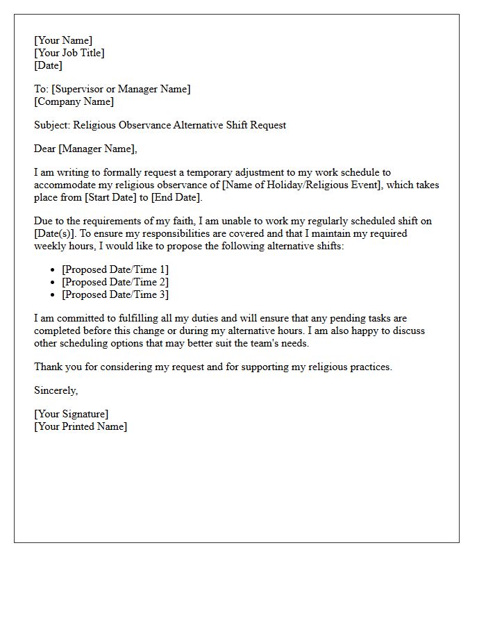 Religious Observance Alternative Shift Request Letter