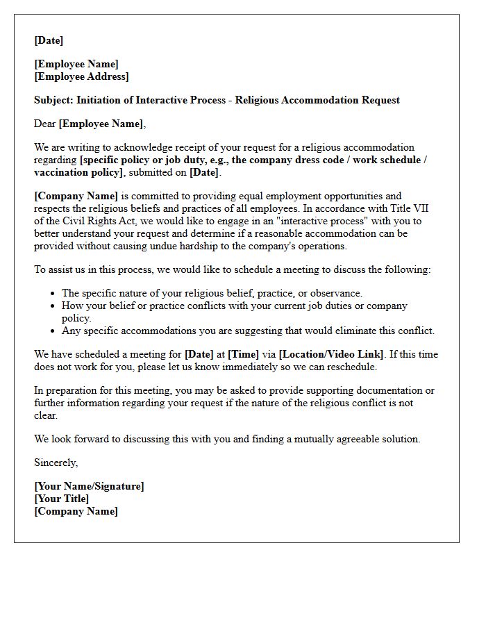 Interactive Process For Religious Accommodation Letter