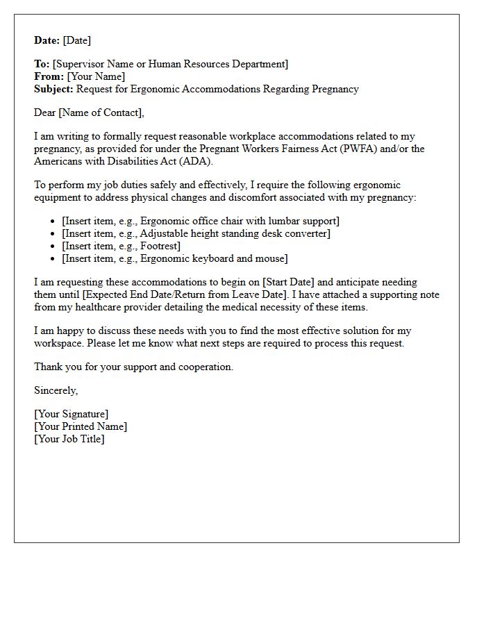 Ergonomic Equipment Pregnancy Accommodation Request Letter