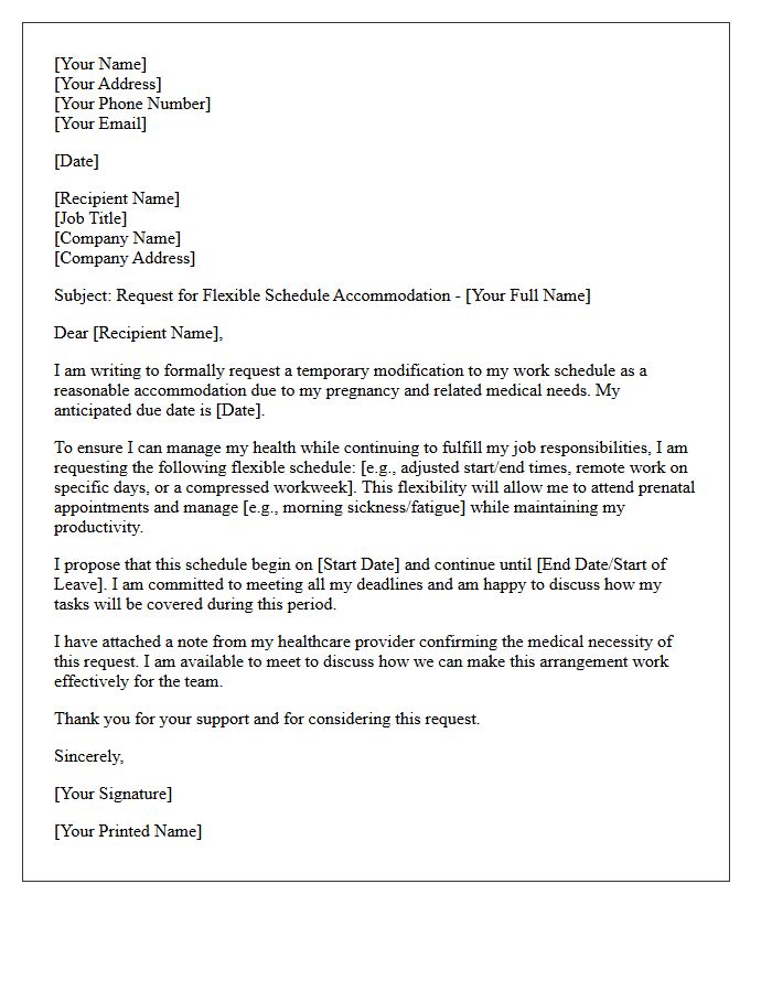 Flexible Schedule Pregnancy Workplace Accommodation Letter