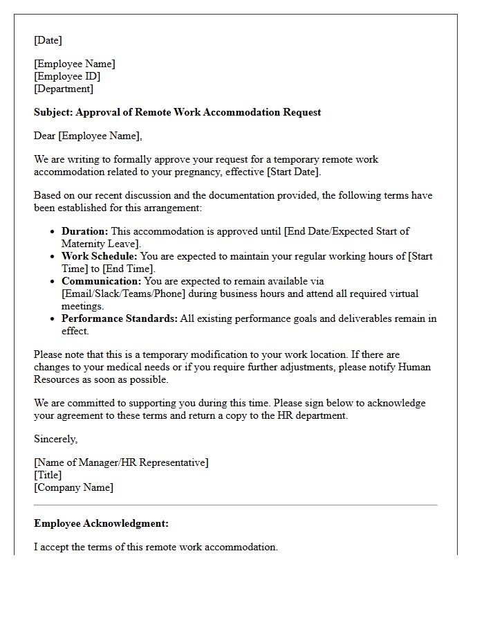 Remote Work Pregnancy Accommodation Approval Letter