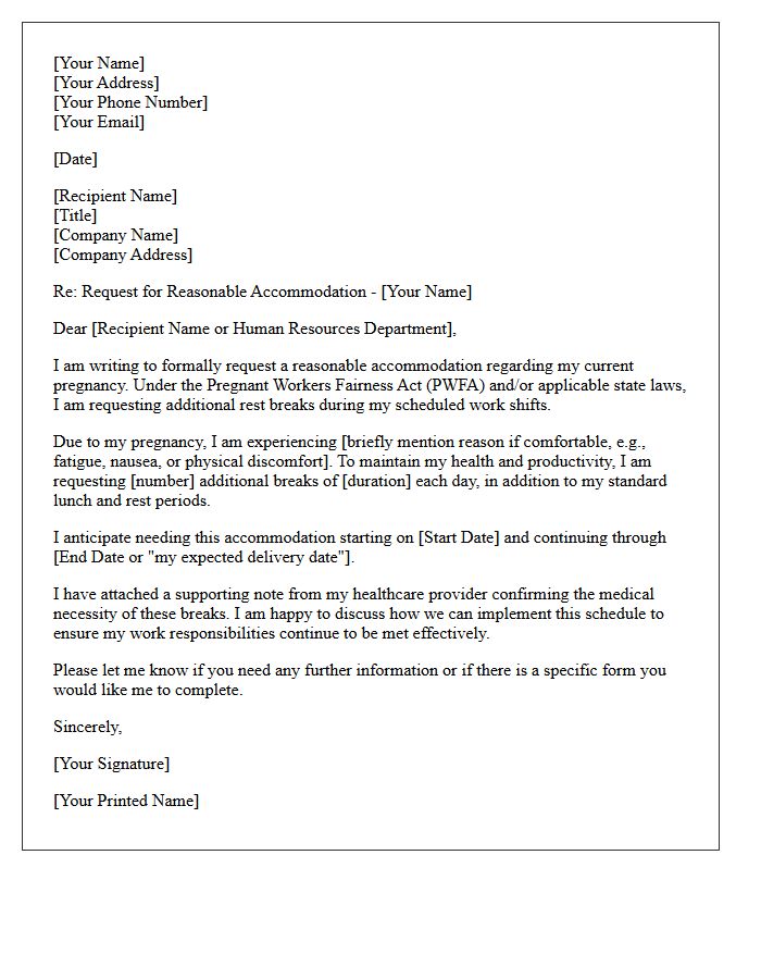 Additional Rest Breaks Pregnancy Accommodation Letter