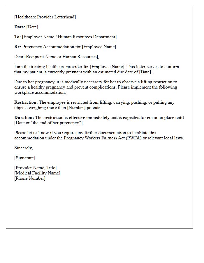 Lifting Restriction Pregnancy Accommodation Medical Letter