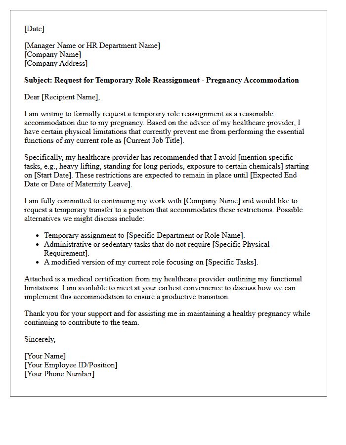 Temporary Role Reassignment Pregnancy Accommodation Letter