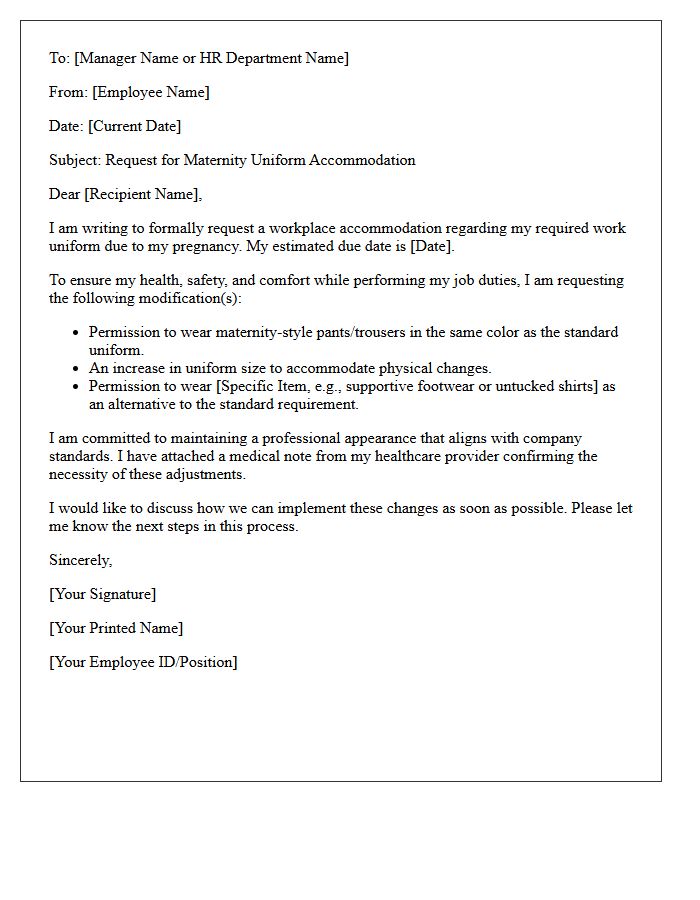 Maternity Uniform Modification Workplace Accommodation Letter