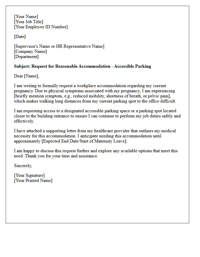 Accessible Parking Pregnancy Workplace Accommodation Letter