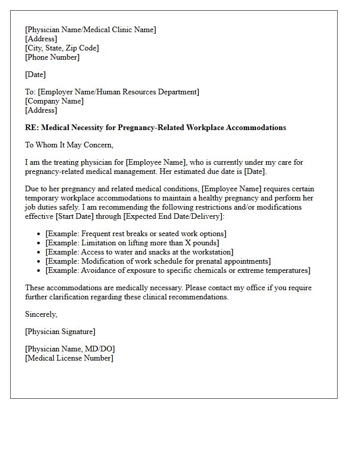 Physician Certified Pregnancy Workplace Accommodation Letter
