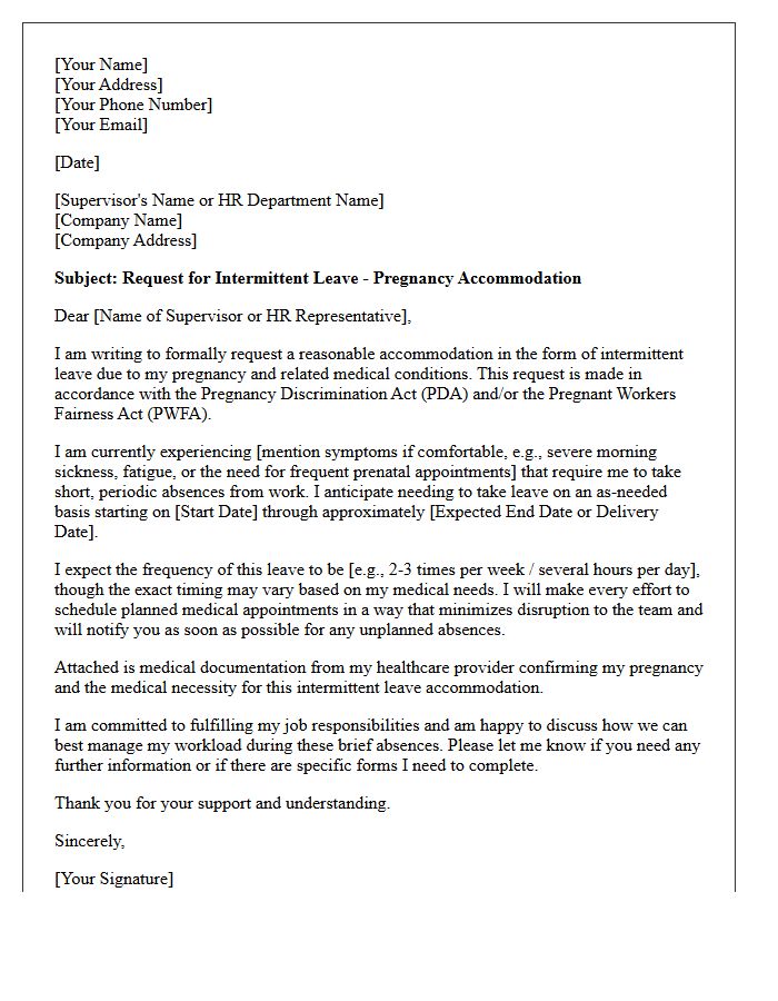 Intermittent Leave Pregnancy Accommodation Request Letter