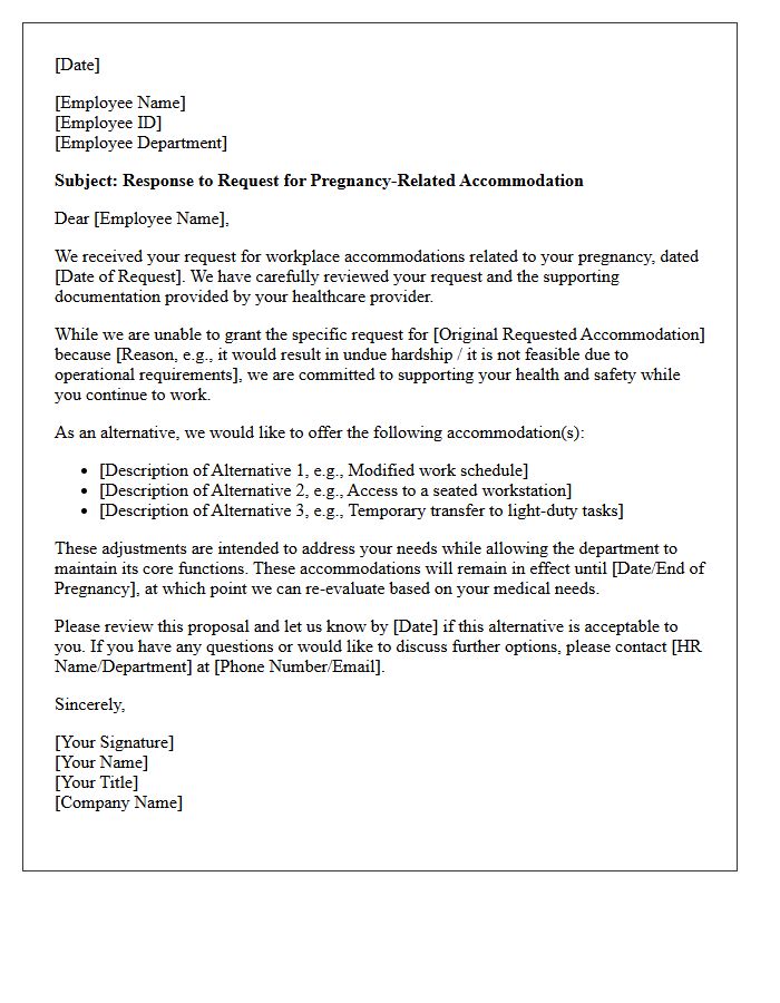 Alternative Offer Pregnancy Workplace Accommodation Letter