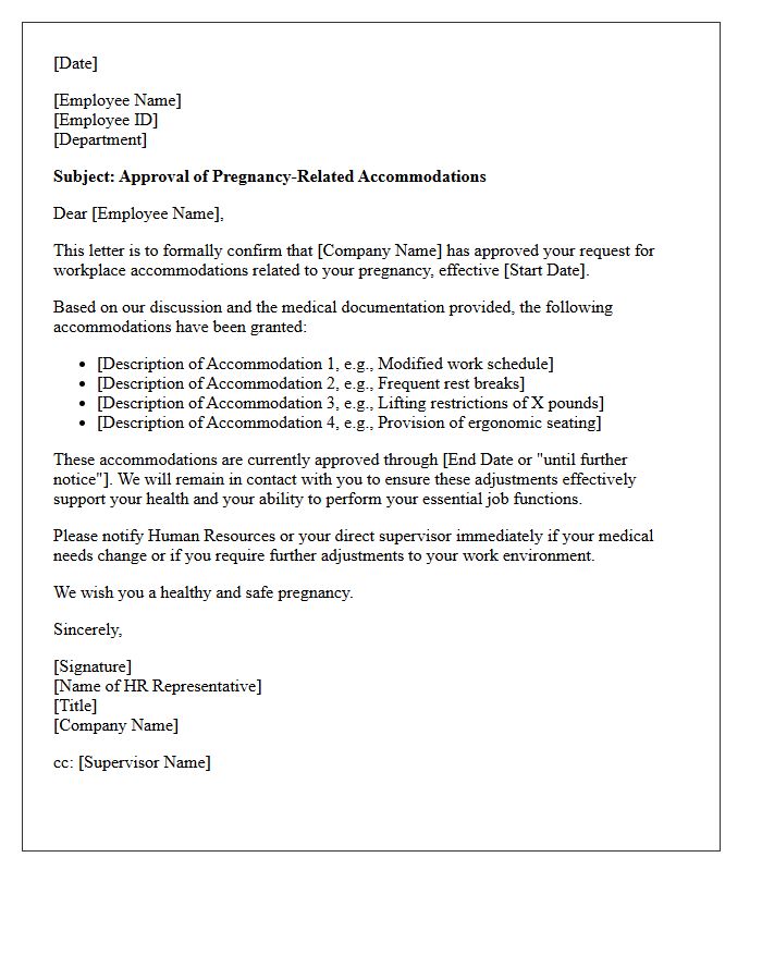 Formal Human Resources Approval Pregnancy Accommodation Letter