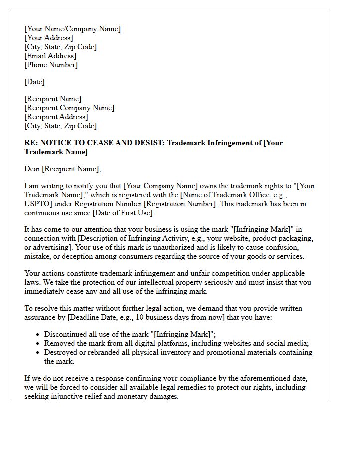 Initial Trademark Infringement Cease and Desist Demand Letter