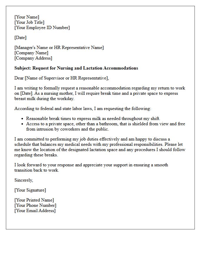 Initial Request for Nursing and Lactation Break Accommodation Letter