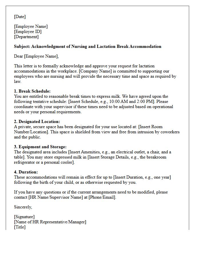 Acknowledgment of Nursing and Lactation Break Accommodation Letter
