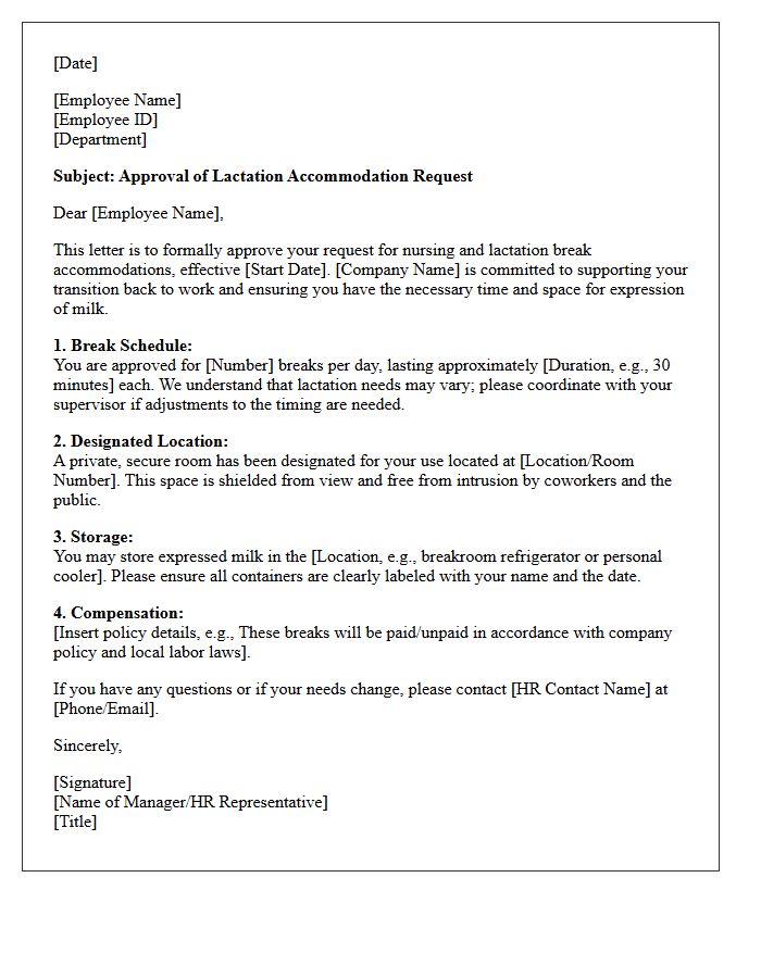 Approval of Nursing and Lactation Break Accommodation Letter