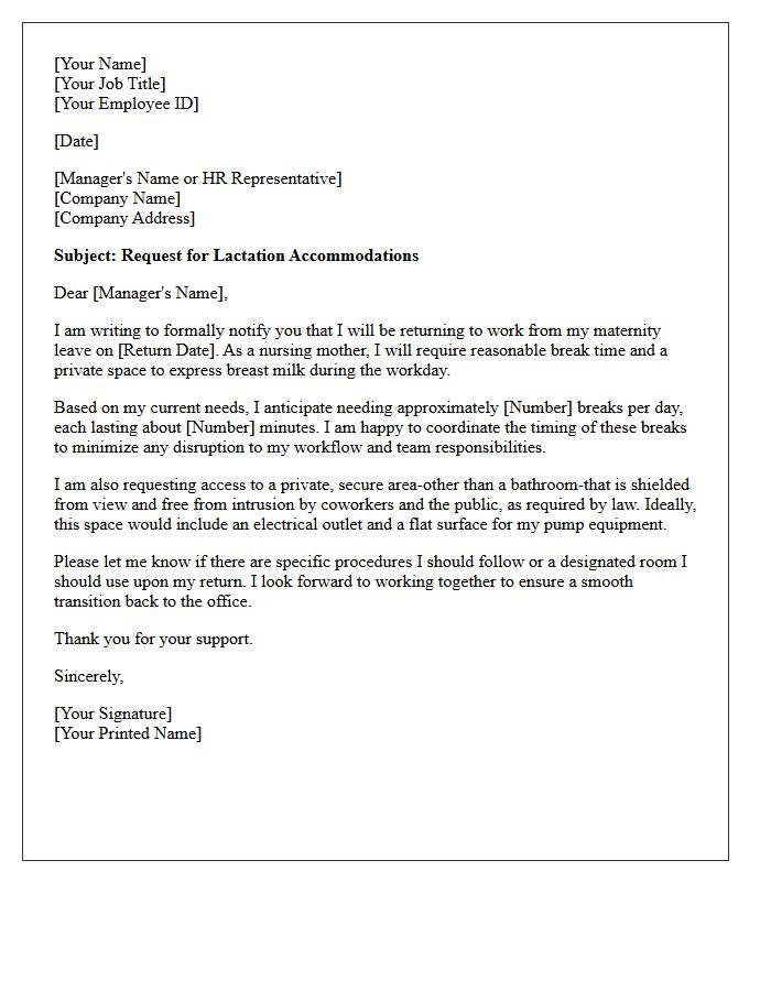 Return to Work Nursing and Lactation Break Accommodation Letter