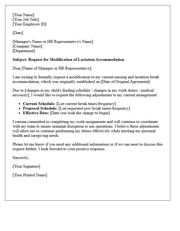 Modification of Nursing and Lactation Break Accommodation Letter